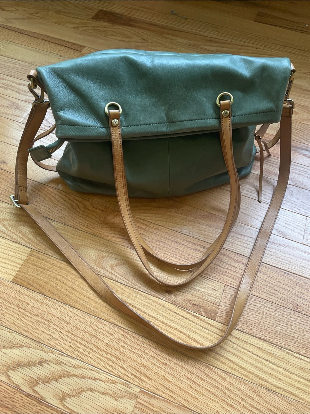 HOBO Green Leather Tote with Tan Straps